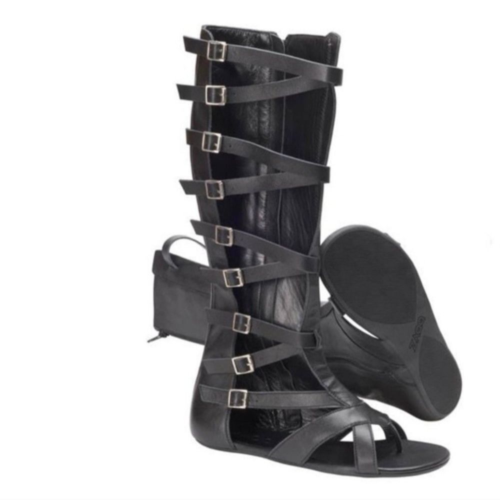 Zaqq Damasq Black Gladiator Minimalist Barefoot Sandals Black Leather 38 / 7.5